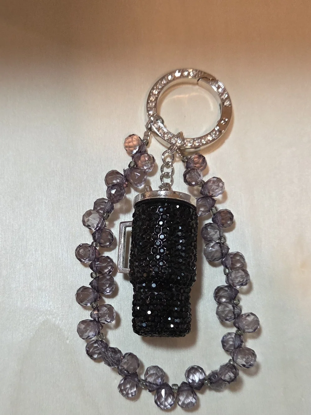 Luxury Black Bling Mini Tumbler Keychain with Smoke Beaded Wristlet Strap 💎✨